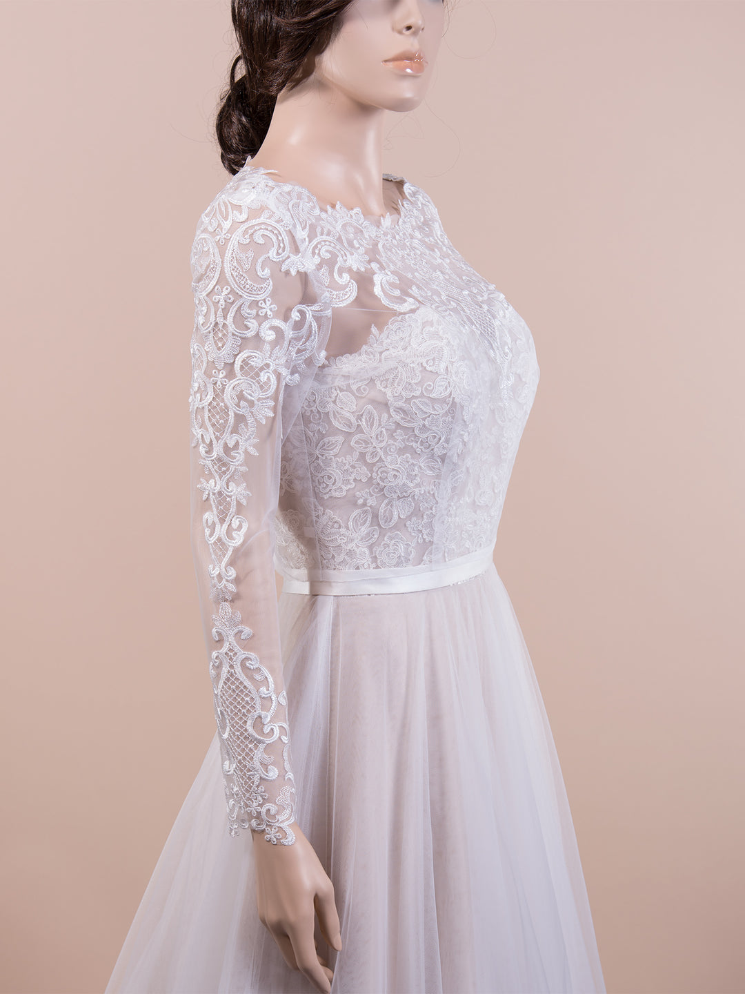 Ivory long sleeve embroidered lace wedding dress topper – Tulip Bridal