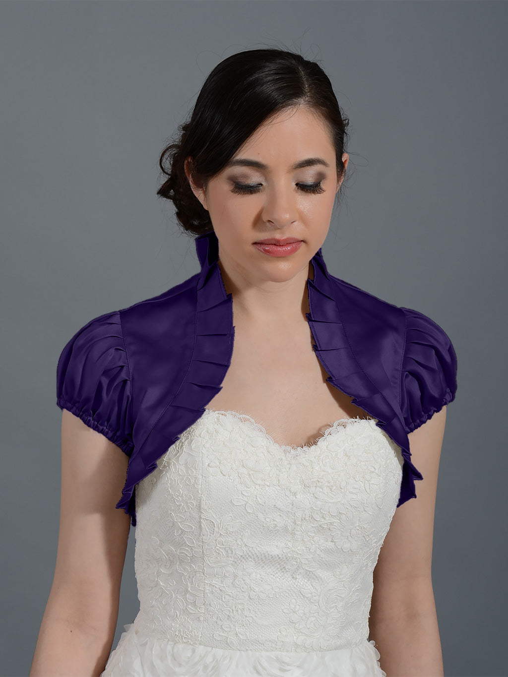 Egg Plant sleeve wedding satin bolero jacket
