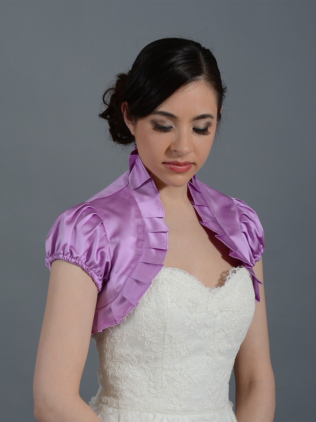 Radiant orchid short sleeve wedding satin bolero jacket