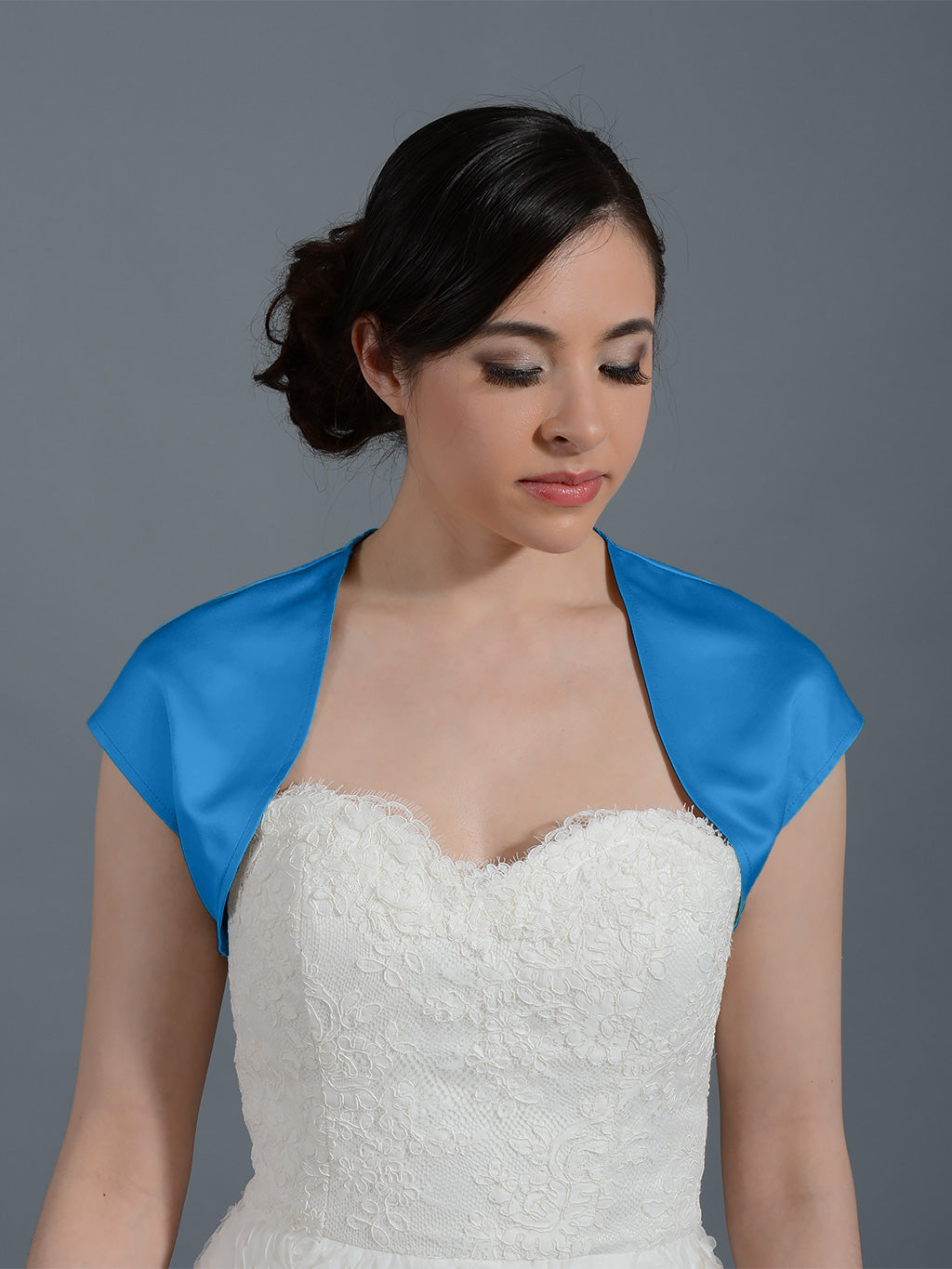 Bright Blue sleeveless satin wedding bolero jacket