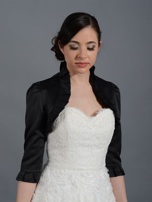 Black 3/4 sleeve satin wedding bolero jacket