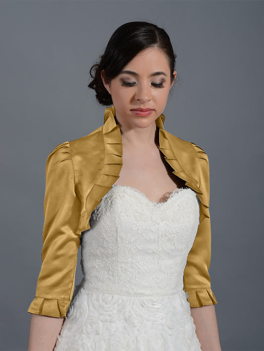 Gold 3/4 sleeve wedding satin bolero jacket