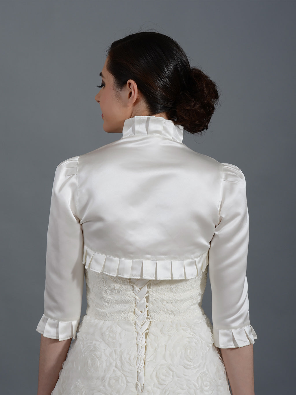 3/4 sleeve satin bolero wedding jacket