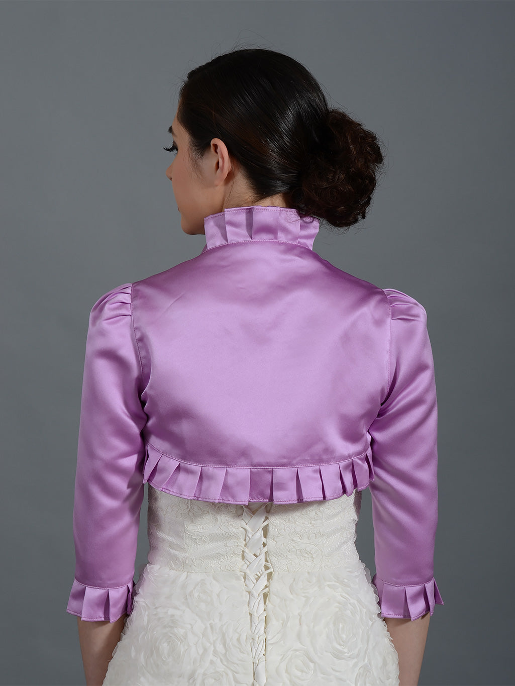 Radiant Orchid 3/4 sleeve wedding satin bolero jacket