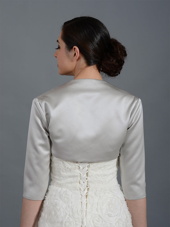 Silver 3/4 sleeve wedding satin bolero jacket