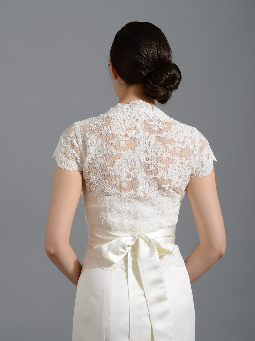 Front open Ivory Alencon Lace Wedding jacket