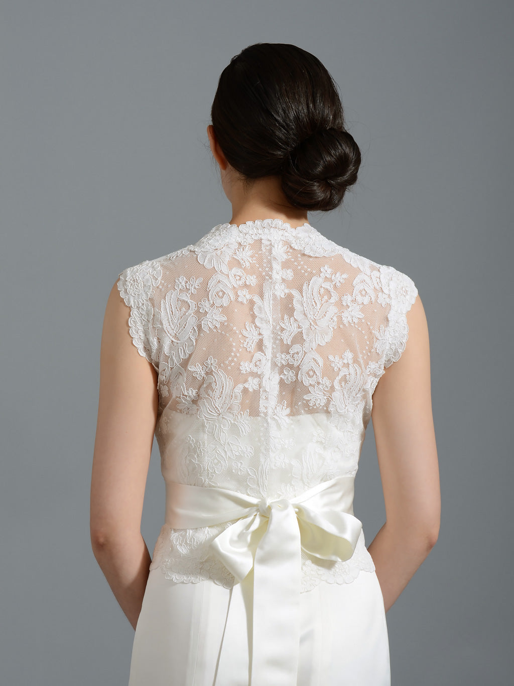 Front open Ivory Alencon Lace Wedding jacket WJ015