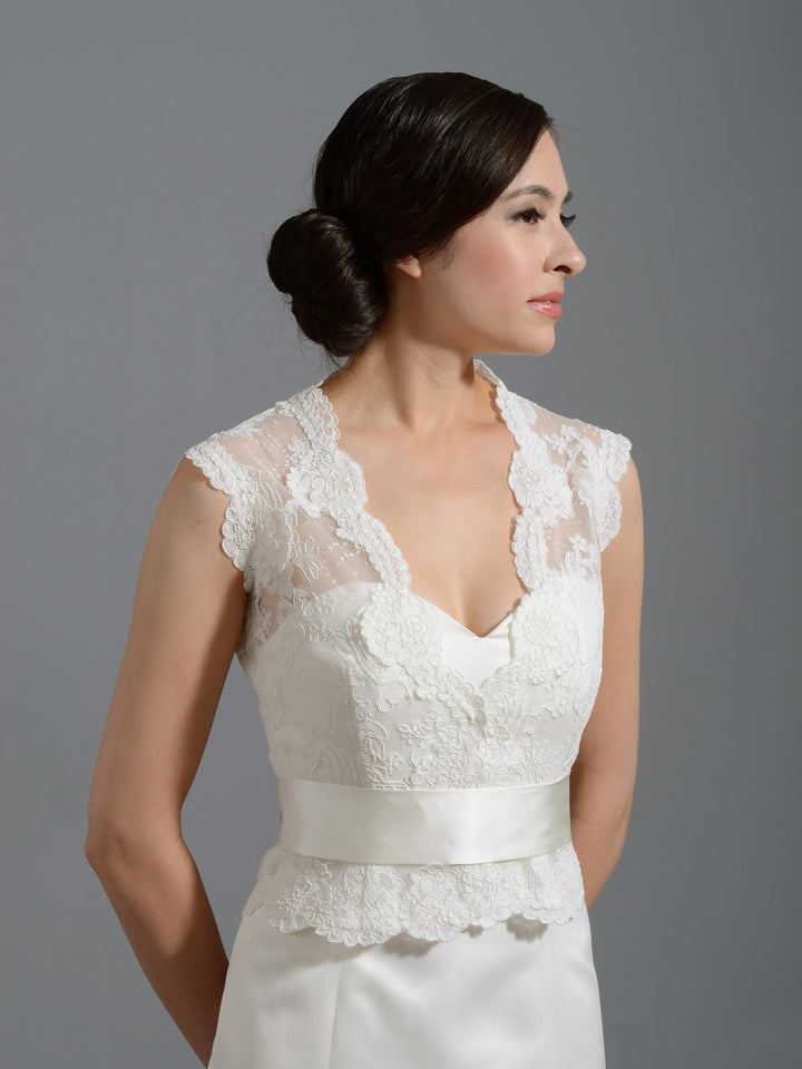 Front open Ivory Alencon Lace Wedding jacket WJ015