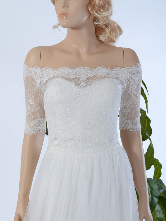 Off-Shoulder Alencon Lace Bolero Wedding jacket