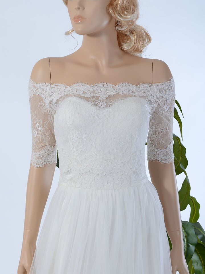 Off-Shoulder Alencon Lace Bolero Wedding jacket