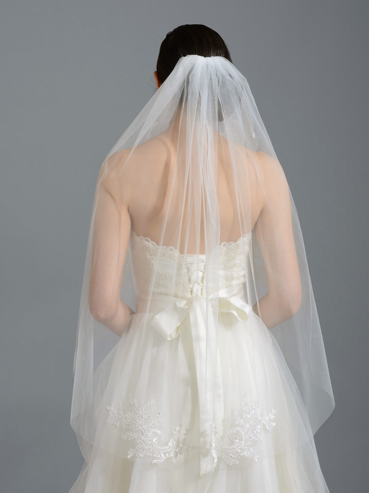 Ivory elbow wedding veil V051n alencon lace